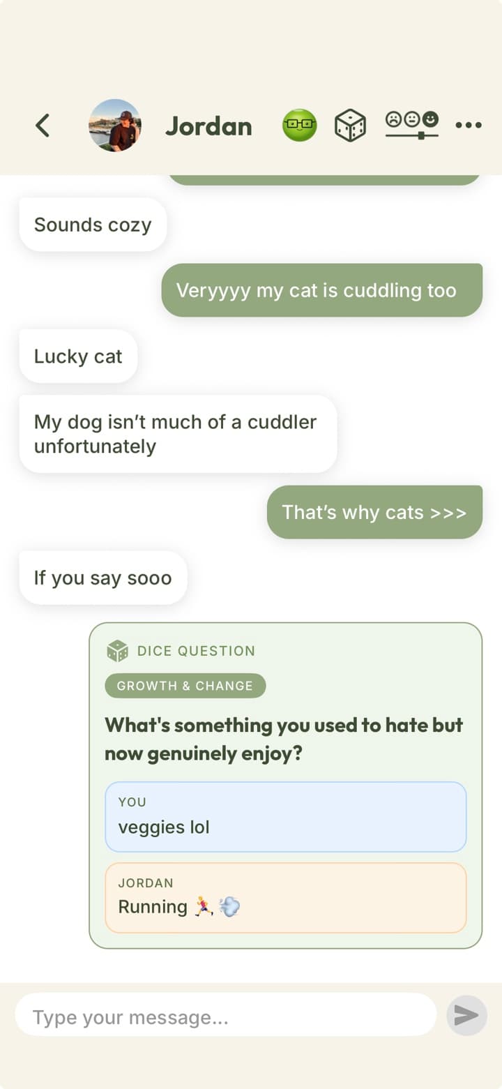 A dice question inside a Peazy chat